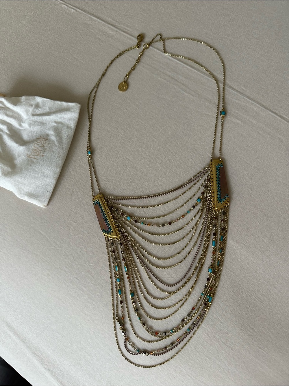 Franck Herval Paris Gold-Tone Multi-Layer Necklace with Turquoise Bead Accents
